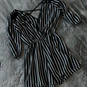 Black and White Striped Romper